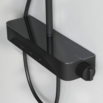 F078F222 Func, душ. система: см-ль-полка д/душа с ТМС: душ.штанга, верхн. душ квадр., ручн.душ, черн фото в интернет-магазине Русалия