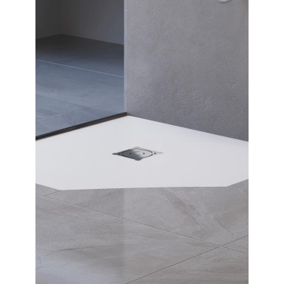 Каменный душевой поддон трапеция RGW ST/T-W Белый  1000x1000 фото в интернет-магазине Русалия