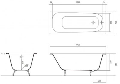 Чугунная ванна Сигма AQ8870F-00 170х70 с ножками Aquatek фото в интернет-магазине Русалия