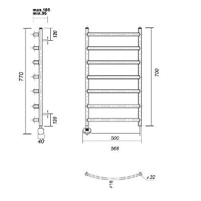 Электрический полотенцесушитель Калипсо П7 500x700 БЕЛ EL, белый, матовый Domoterm фото в интернет-магазине Русалия