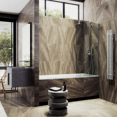 Неподвижная шторка для ванны в широком профиле 70 см, стекло прозрачное, профиль хром матовый MGV-63-5ш Maybah Glass фото в интернет-магазине Русалия