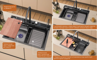 Мойка кухонная с водопадом Savol (S-SC001W) фото в интернет-магазине Русалия