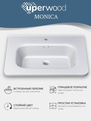Раковина для ванной 60 см, Uperwood Monica, белая глянцевая RMonica60wg фото в интернет-магазине Русалия