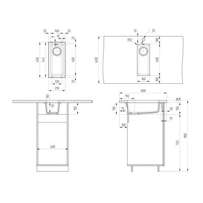 Кухонная мойка Ulgran Quartz Under 160-10, песок фото в интернет-магазине Русалия