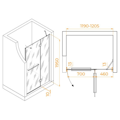 Душевая дверь RGW HO-008 1200, стекло прозрачное, профиль хром фото в интернет-магазине Русалия