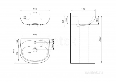 Раковина Santek Анимо 55 отверстие под смеситель 1WH110502 фото в интернет-магазине Русалия