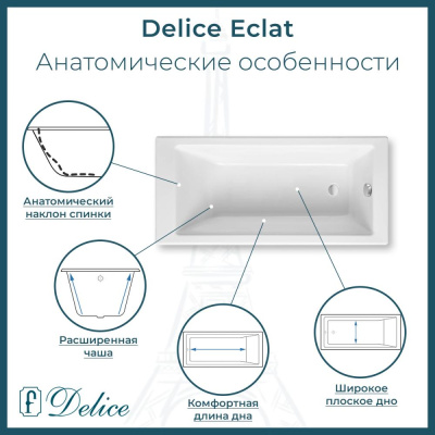 Ванна чугунная Delice Eclat 170х70 с отверстиями под ручки DLR230621R фото в интернет-магазине Русалия