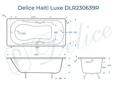 Ванна чугунная Delice Haiti Luxe 180х80 с отверстиями под ручки DLR230639R фото в интернет-магазине Русалия