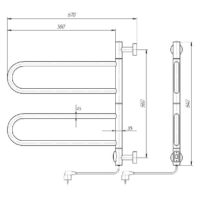 Электрический полотенцесушитель Сальса 650х500           хром DMT 108F П4 65x50 EK Domoterm фото в интернет-магазине Русалия