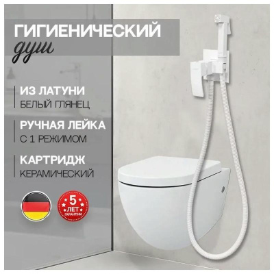 Гигиенический душ со смесителем встраиваемый Hansberge H3077WW, белый фото в интернет-магазине Русалия