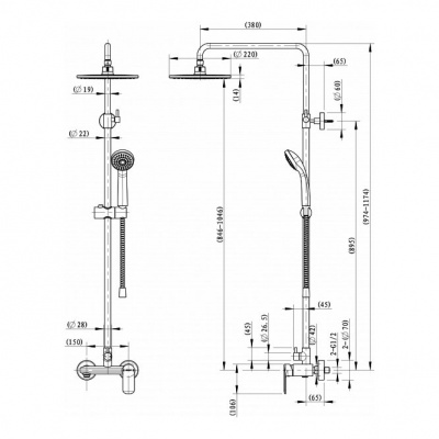 Душевая система со смесителем на ванну Opal F6125183CP-A1-RUS Bravat фото в интернет-магазине Русалия
