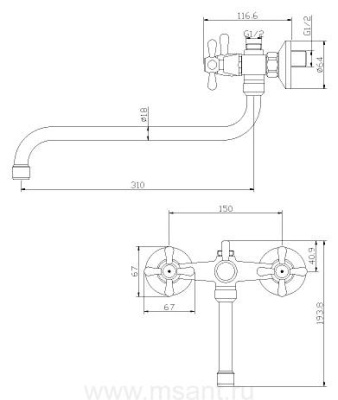 Смеситель для ванны Rossinka Y (Y02-82) фото в интернет-магазине Русалия
