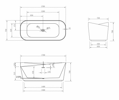 Ванна из искусственного камня ABBER Stein AS9609 белая матовая 170х75х70 см фото в интернет-магазине Русалия