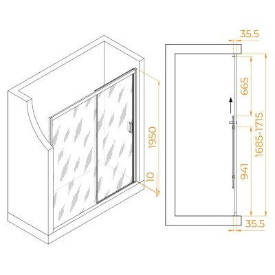 Душевая дверь RGW PA-017B 1700, стекло прозрачное, профиль черный фото в интернет-магазине Русалия