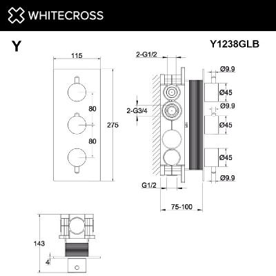 Смеситель термостатический для душа скрытого монтажа WHITECROSS Y Y1238GLB (брашированное золото) фото в интернет-магазине Русалия