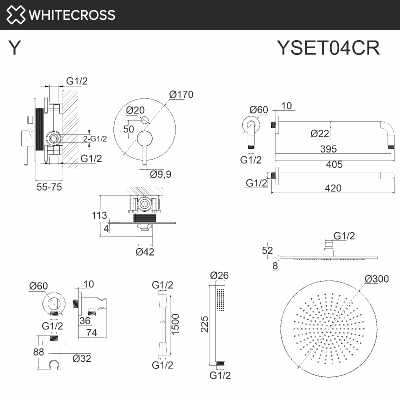 Система для душа скрытого монтажа WHITECROSS Y YSET04CR (хром) фото в интернет-магазине Русалия