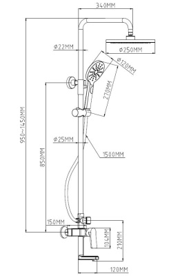 Душевая система ESKO с изливом Eiger (ST250 EG) фото в интернет-магазине Русалия