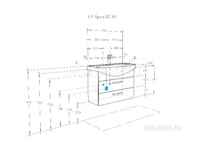 Тумба под раковину AQUATON Ария 80 М подвесная черный глянец 1A140801AA950 фото в интернет-магазине Русалия