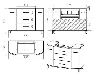 Тумба Терра 110 (белая) с раковиной Marko Слим 110 Misty фото в интернет-магазине Русалия