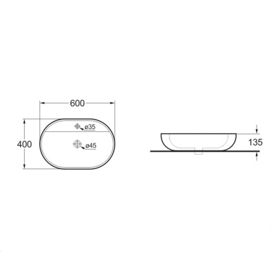 Раковина керамическая Vincea VBS-122, 600*400*135, накладная, цвет белый фото в интернет-магазине Русалия