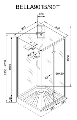 Кабина BELLA90T душевая без крыши Ceruttispa (90x90x215-225) фото в интернет-магазине Русалия
