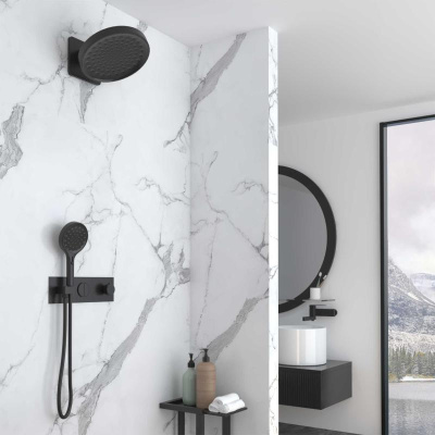 Душевой комплект VSFW-422TI3MB встраиваемый, термостатический, двухрежимный, черный Vincea фото в интернет-магазине Русалия