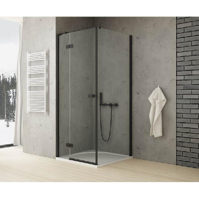 Душевое ограждение NEW TRENDY REFLEXA BLACK L 80x80x200 EXK-4914 (черный) фото в интернет-магазине Русалия