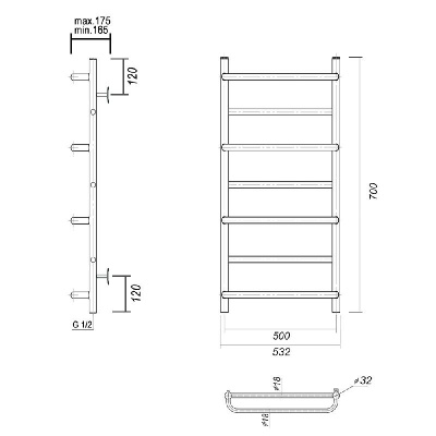 Водяной полотенцесушитель Орфей П7 500x700, хром Domoterm фото в интернет-магазине Русалия