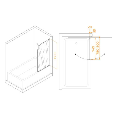 Шторка на ванну RGW SC-01 800, стекло прозрачное, профиль хром фото в интернет-магазине Русалия