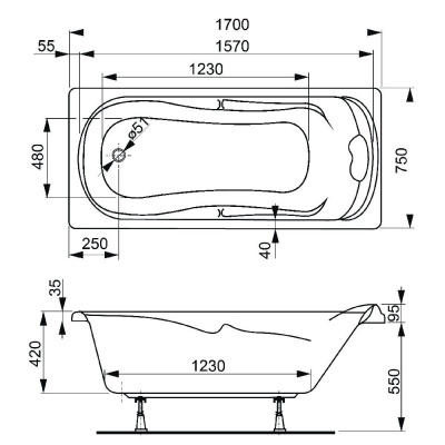Акриловая ванна VAGNERPLAST CHARITKA 170x75 VPBA170CHA2X-04 фото в интернет-магазине Русалия