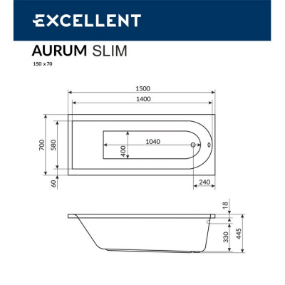 Акриловая ванна EXCELLENT Aurum Slim 150x70 WAEX.AUR15WHS фото в интернет-магазине Русалия