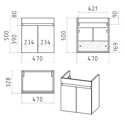 Тумба Ронда 50 подвесная с раковиной Cersanit Moduo Slim 50 Misty фото в интернет-магазине Русалия