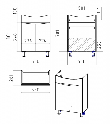 Тумба Смайл 60 с раковиной Ekokerama Sonata 60 Misty фото в интернет-магазине Русалия