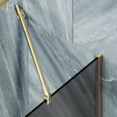 Неподвижная шторка для ванны в узком профиле 64 см, стекло тонированное (графит) матовый, профиль золото MGV-145-3у Maybah Glass фото в интернет-магазине Русалия