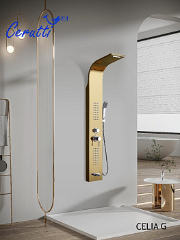 Панель CELIA G душевая из нержавеющей стали с форсунками Ceruttispa CT10404, цвет золото фото в интернет-магазине Русалия