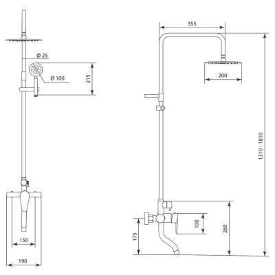 Душевая система Славен с изливом Сталь Ж (СЛ-ОД-Ж61) фото в интернет-магазине Русалия