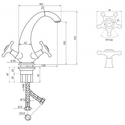 Смеситель Славен  для умывальника Город И (СЛ-ДВ-И10) фото в интернет-магазине Русалия