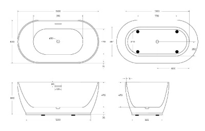 Акриловая ванна BELBAGNO BB413-1500-800 фото в интернет-магазине Русалия