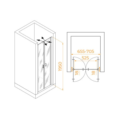 Душевая дверь RGW PA-104B 700, стекло прозрачное, профиль черный фото в интернет-магазине Русалия