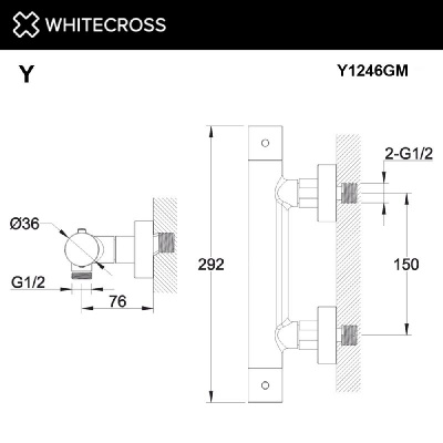 Смеситель термостатический для душа WHITECROSS Y Y1246GM (оружейная сталь) фото в интернет-магазине Русалия
