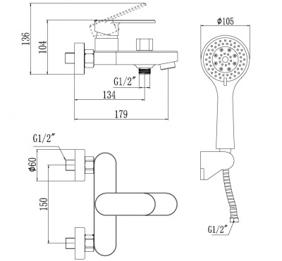 Смеситель для ванны с гарнитуром S-600303 Savol фото в интернет-магазине Русалия