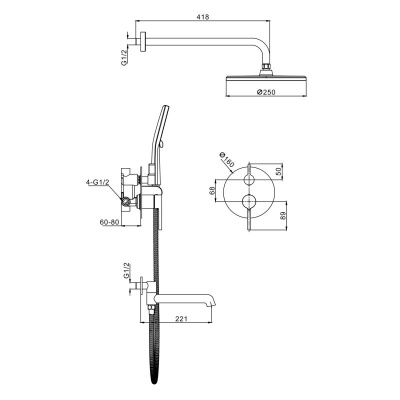 Душевая система встраиваемая Raglo R20.27, хром фото в интернет-магазине Русалия