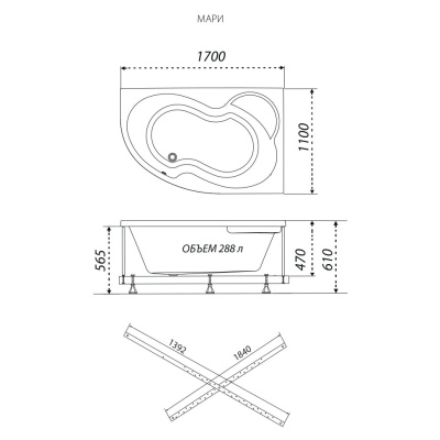 Ванна обрезанная Мари 170-левая Щ0000046123 Тритон фото в интернет-магазине Русалия