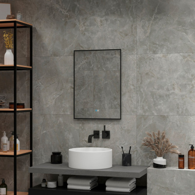 Зеркало с подсветкой Amer 500x700 черная краска, открытая подсветка, антизапотевание ЗЛП2272 Continent фото в интернет-магазине Русалия