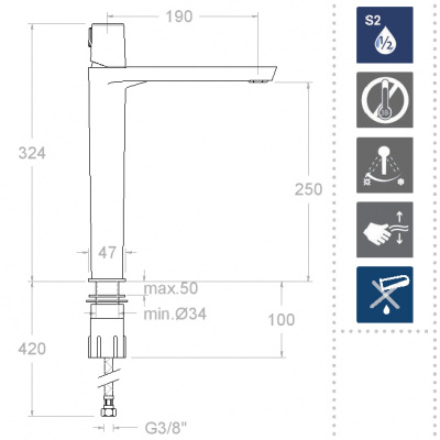 Смеситель высокий однорычажный для раковины чаши TZAR 340201NC золото брашированное (L) Ramon Soler фото в интернет-магазине Русалия