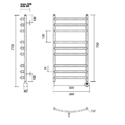 Электрический полотенцесушитель Калипсо П9 500x700 ER, хром Domoterm фото в интернет-магазине Русалия