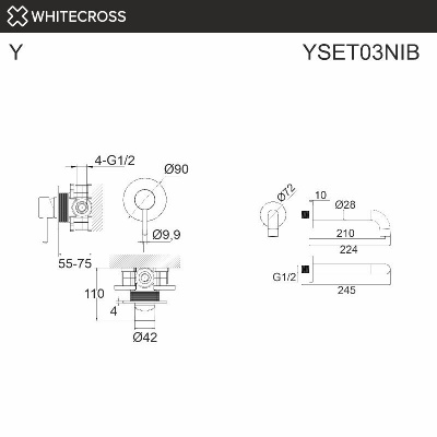 Система для ванны скрытого монтажа WHITECROSS Y YSET03NIB (брашированный никель) фото в интернет-магазине Русалия