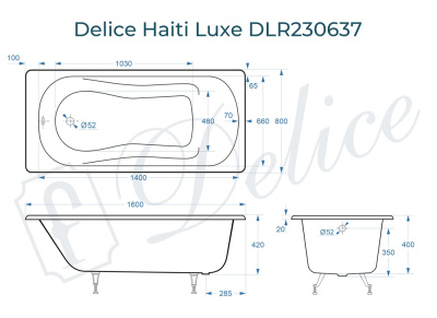 Ванна чугунная Delice Haiti Luxe 160х80 DLR230637 фото в интернет-магазине Русалия