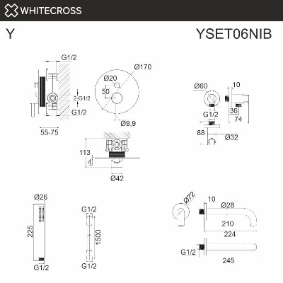 Система для ванны скрытого монтажа WHITECROSS Y YSET06NIB (брашированный никель) фото в интернет-магазине Русалия