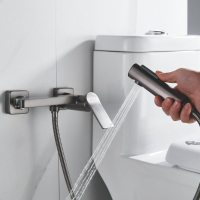 Гигиенический душ со смесителем Shevanik S4105T-1, оружейная сталь фото в интернет-магазине Русалия